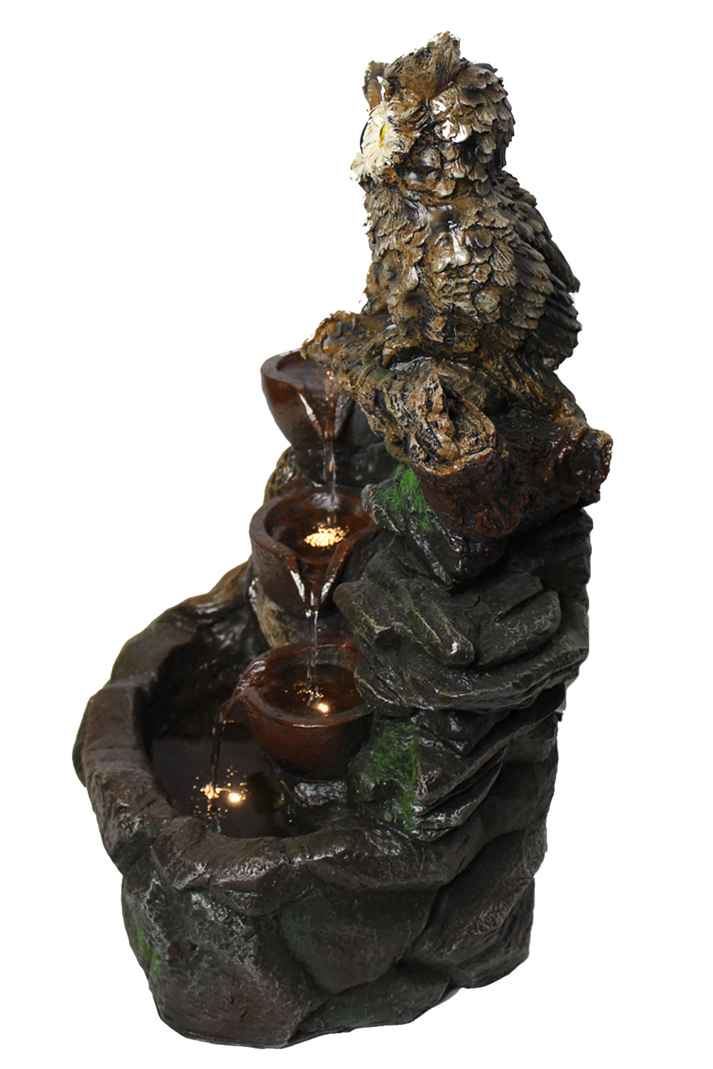 Gartenbrunnen Eule mit LED Beleuchtung Springbrunnen