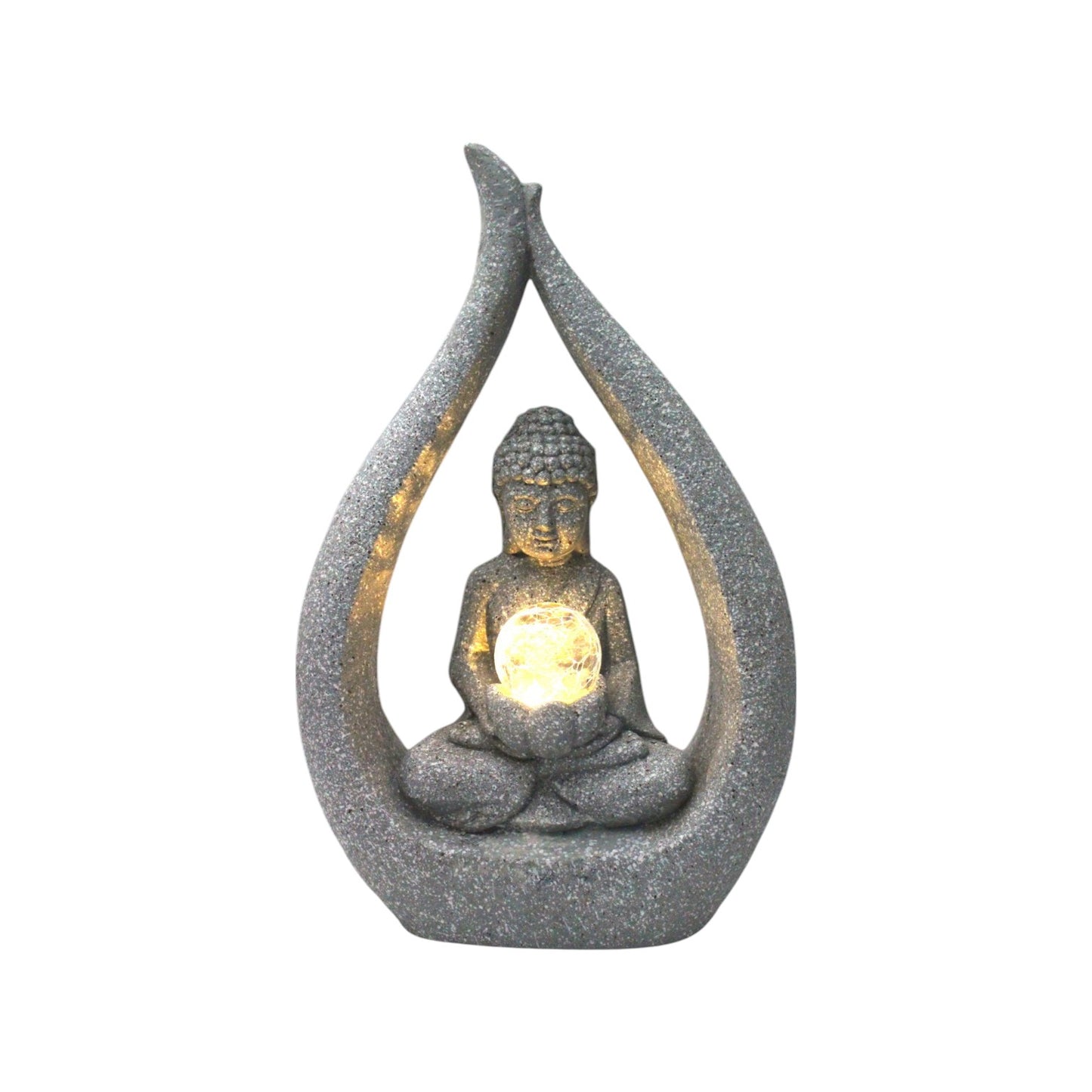 Solarleuchte Buddha Skulptur Granit-Optik mit Glaskugel moderne Solarlampe 30x15x46 cm