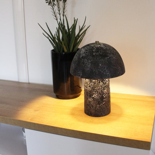 Tischlampe Pilz 23x30 cm Keramik in Steinoptik Nachttischlampe Tischleuchte