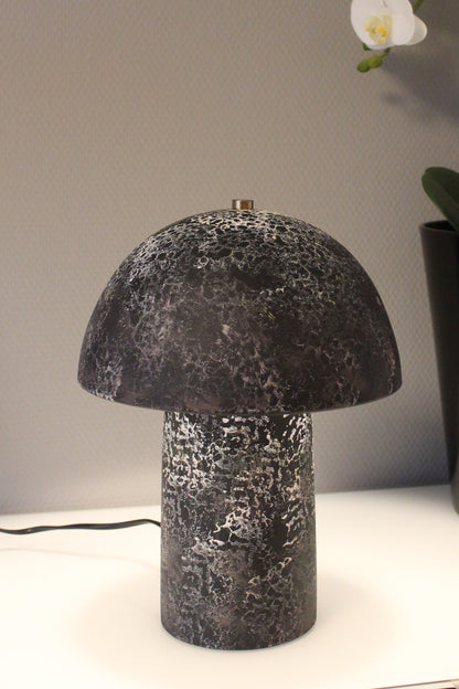 Tischlampe Pilz 23x30 cm Keramik in Steinoptik Nachttischlampe Tischleuchte
