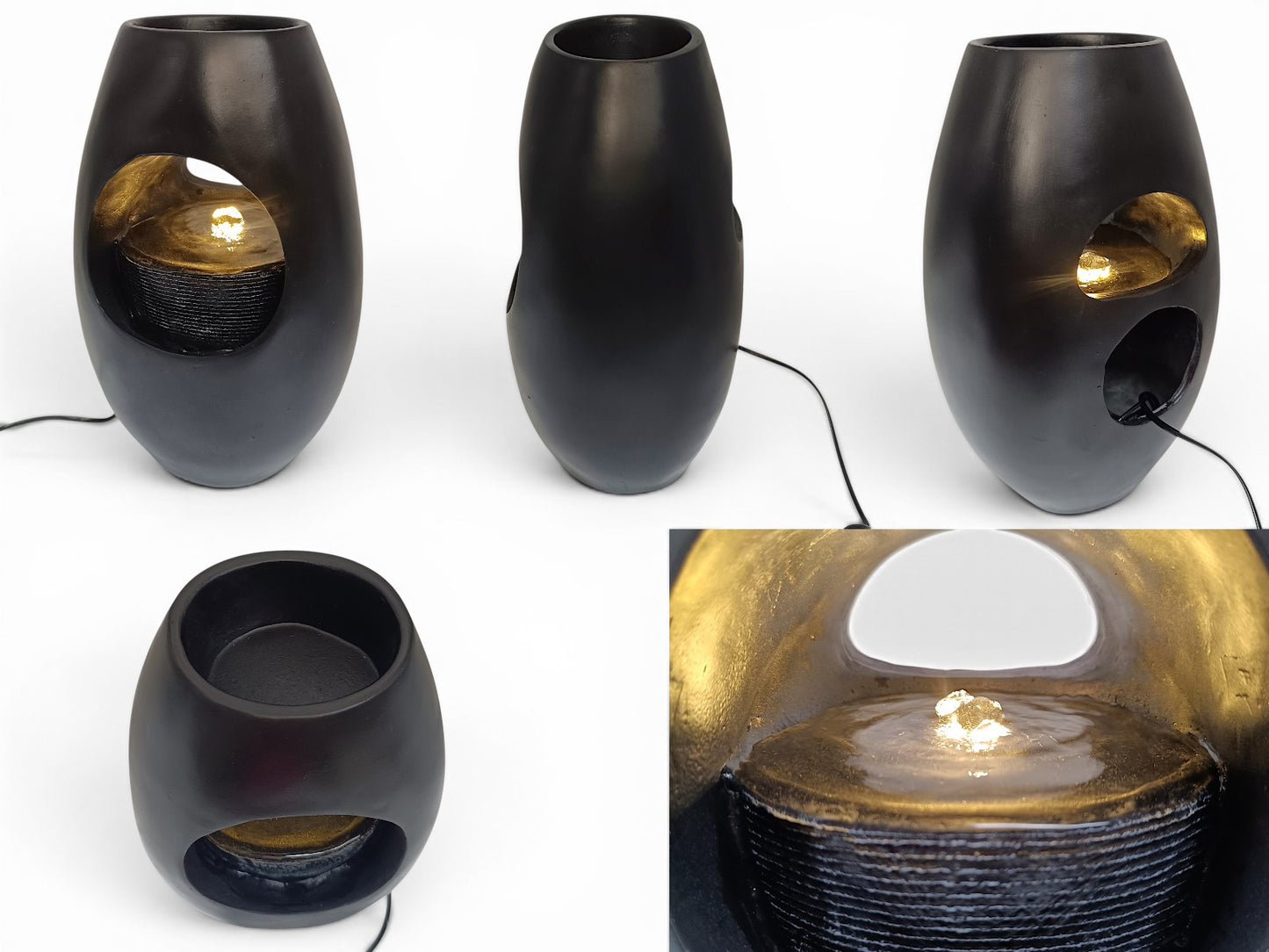 Zimmerbrunnen Blumenvase schwarz BK913 mit LED Beleuchtung Tischbrunnen Vase modern Brunnen Wasserspiel 40 cm