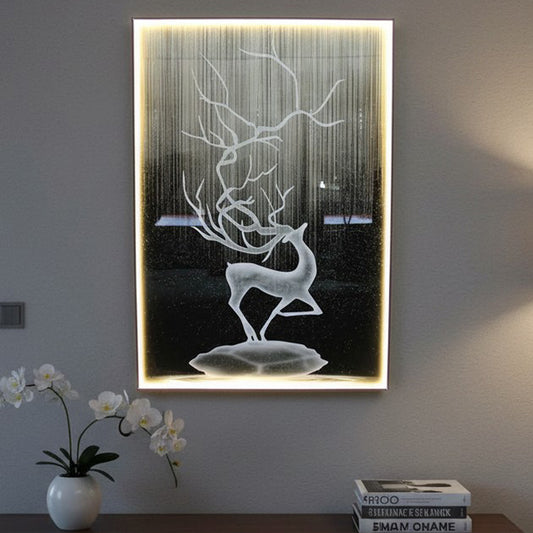 LED Wandbild Hirsch Glas mit Beleuchtung – Modernes Lichtbild mit warmweißer LED, Fernbedienung, USB, 70×100 cm WD008