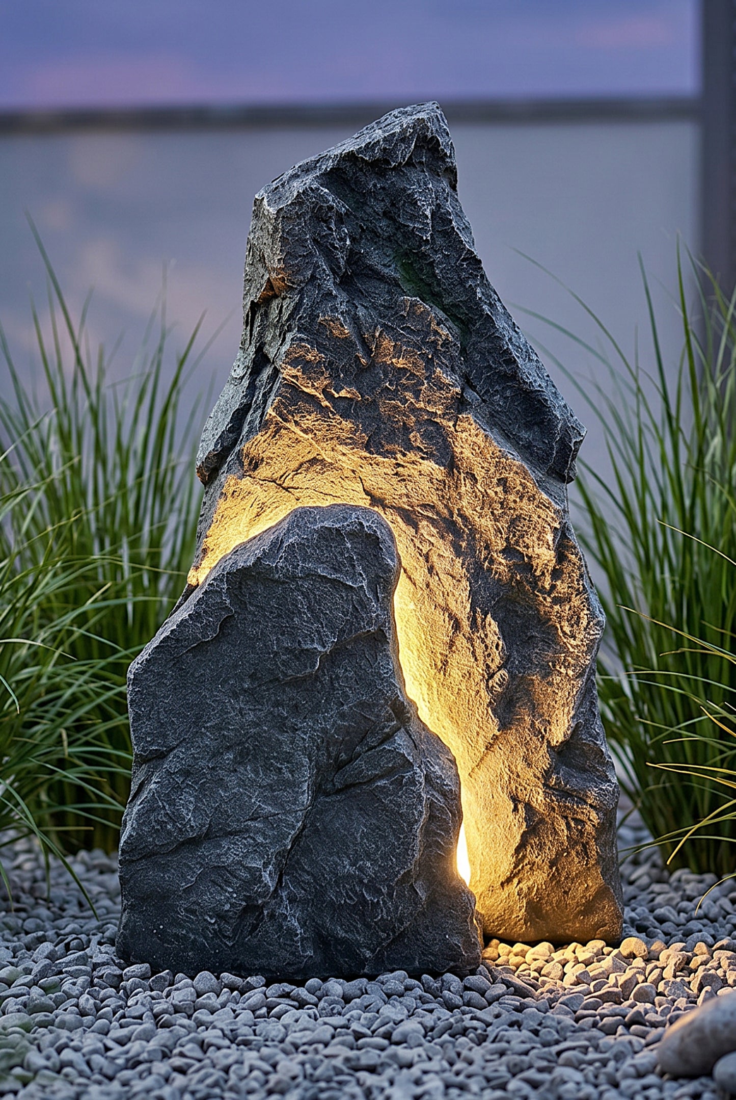 LED Leuchtfelsen Garten 48 cm, Felsleuchte in realistischer Steinoptik, warmweißer LED-Stripe, Polyresin Gartenbeleuchtung mit 12V IP44 Netzteil, 3 m Kabel, dekorative Steinlampe für Terrasse & Beet