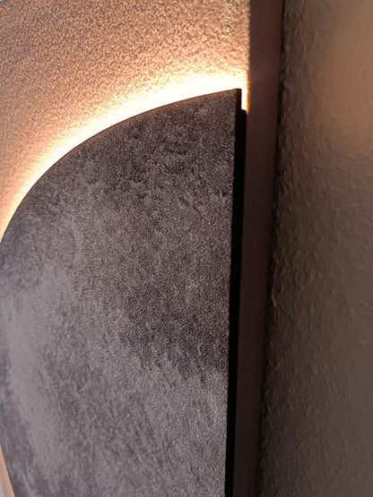 LED Wandbild 100 x 50 cm mit indirekter Beleuchtung, Mond Wanddekoration mit Sandsteinstruktur, dimmbar per Fernbedienung, USB, moderne Wanddeko Wohnzimmer Schlafzimmer