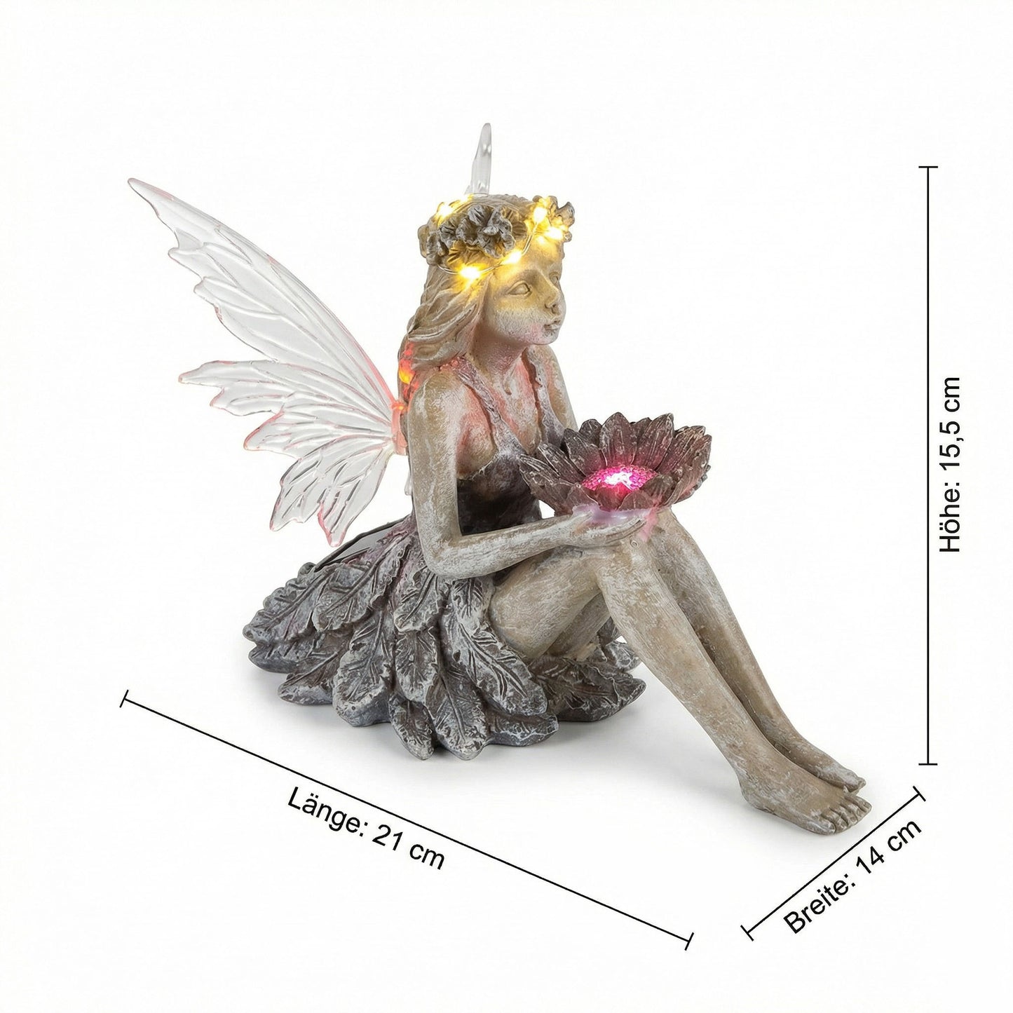 Solar Gartenfigur mit LED Beleuchtung Fee TF403 Dekorative Gartendeko in Betonoptik Wetterfeste Solarleuchte für Garten, Terrasse und Balkon