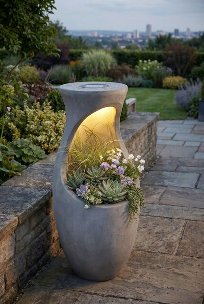 Design Pflanzkübel mit Solar LED Beleuchtung WIN 32 – 61 cm Blumentopf in Betonoptik, großer Blumentopf für Garten & Terrasse, wetterfest, beleuchtet