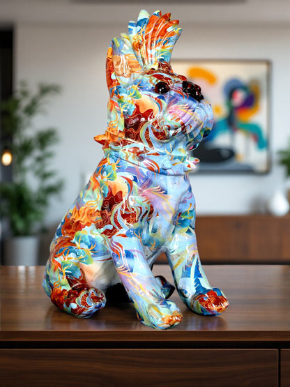 Bunte Bulldogge Dekofigur im Pop Art Design Moderne Hundeskulptur 32 cm Hoch