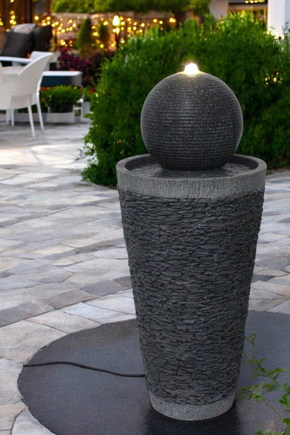 Gartenbrunnen BK910 Kugelbrunnen Steinoptik Springbrunnen 71 cm mit LED Beleuchtung Gartendeko