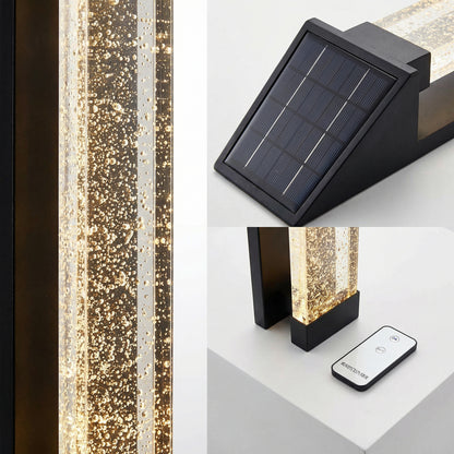 Solar Außenwandleuchte Edelstahl mit Acrylglas Luftblasen LED warmweiß, Solar Wandlampe mit Fernbedienung & Dämmerungssensor, moderne Außenbeleuchtung Garten Terrasse Hauswand