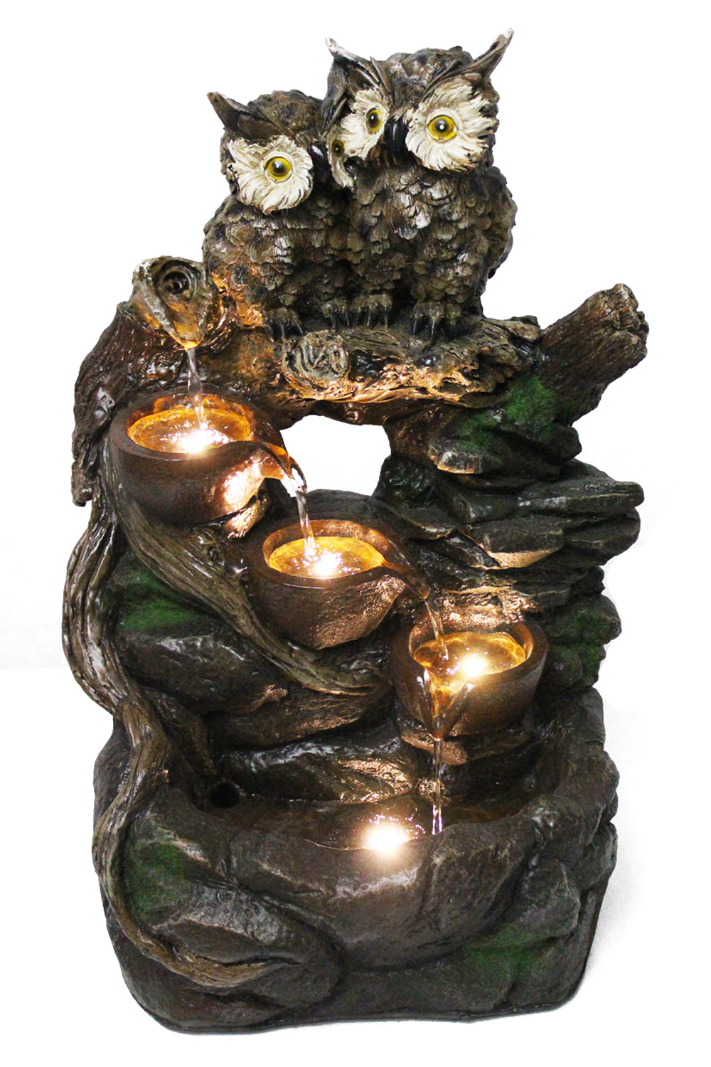 Gartenbrunnen Eule mit LED Beleuchtung Springbrunnen