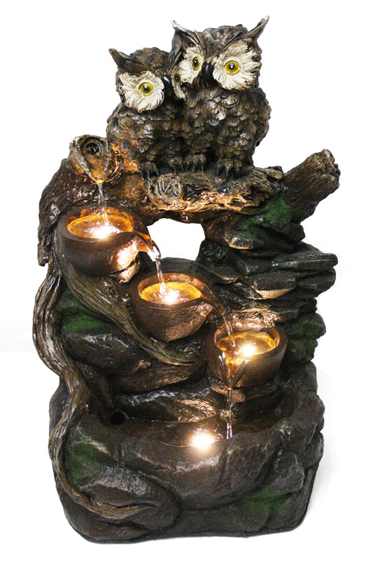 Gartenbrunnen Eule mit LED Beleuchtung Springbrunnen