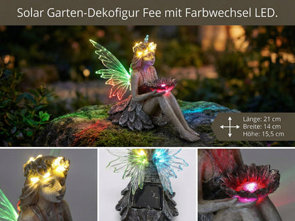 Solar Gartenfigur mit LED Beleuchtung Fee TF403 Dekorative Gartendeko in Betonoptik Wetterfeste Solarleuchte für Garten, Terrasse und Balkon