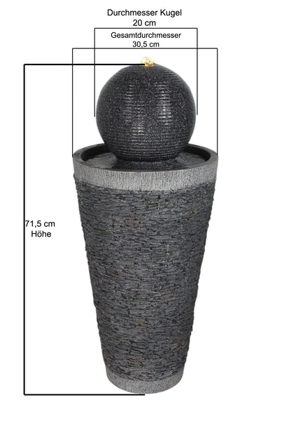 Gartenbrunnen BK910 Kugelbrunnen Steinoptik Springbrunnen 71 cm mit LED Beleuchtung Gartendeko