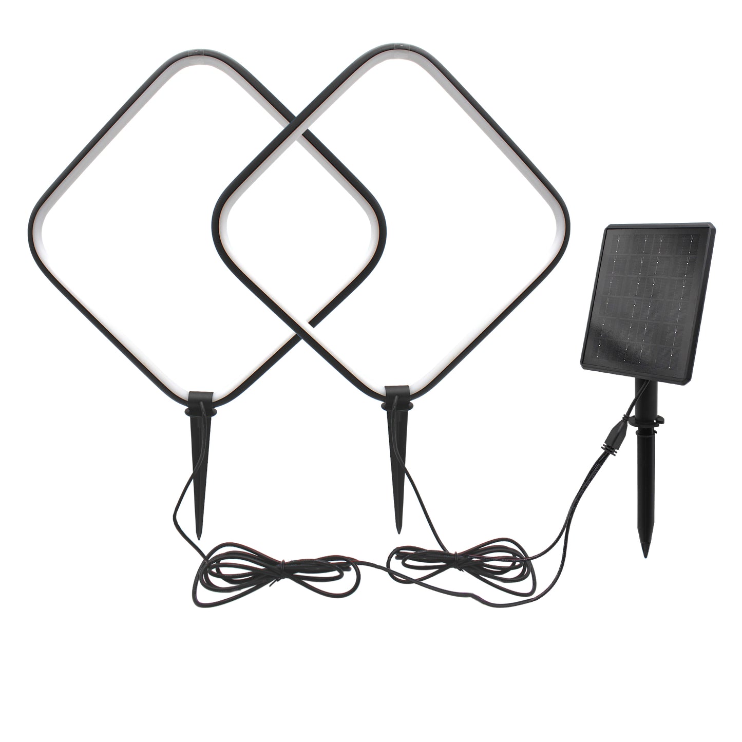 Solar Gartenleuchten 2er Set – LED Solar Gartenstecker modern, Solarleuchte Garten Rauten Design warmweiß, Aluminium