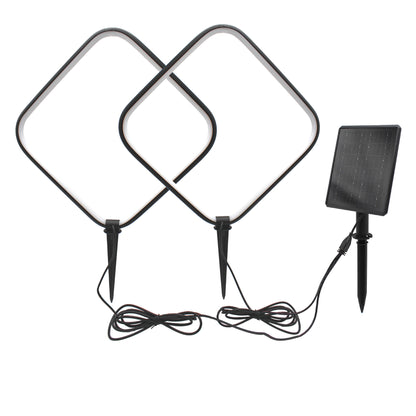 Solar Gartenleuchten 2er Set – LED Solar Gartenstecker modern, Solarleuchte Garten Rauten Design warmweiß, Aluminium