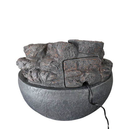 Runder Gartenbrunnen & Zimmerbrunnen TP3004 Ø42 cm – Kompakter Wasserfallbrunnen in Steinoptik mit warmweißer LED