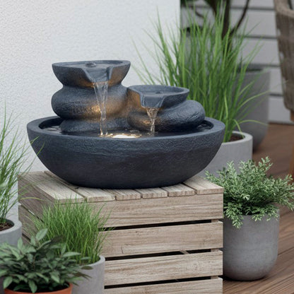 Dekorativer LED Zimmerbrunnen & Gartenbrunnen TP3005 Polyresin Wasserspiel mit warmweißem Licht für Innen & Außen