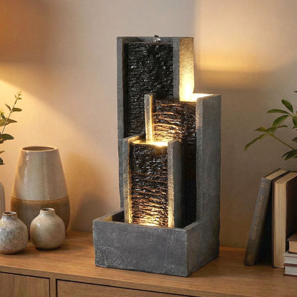 Springbrunnen Wasserwand Zimmerbrunnen mit LED Beleuchtung 48,5 cm Balkonbrunnen Wasserspiel BK914 Gartenbrunnen