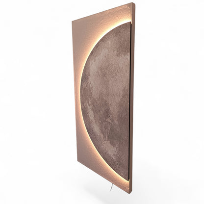 LED Wandbild 100 x 50 cm mit indirekter Beleuchtung, Mond Wanddekoration mit Sandsteinstruktur, dimmbar per Fernbedienung, USB, moderne Wanddeko Wohnzimmer Schlafzimmer