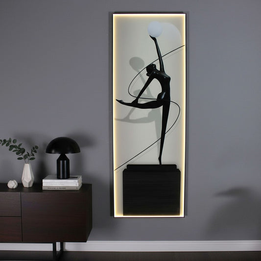 LED Wandbild Tänzerin Glas mit Beleuchtung – Modernes Lichtbild mit warmweißer LED, Fernbedienung, USB, 50×140 cm WD009