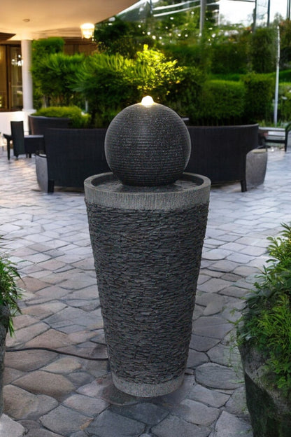 Gartenbrunnen BK910 Kugelbrunnen Steinoptik Springbrunnen 71 cm mit LED Beleuchtung Gartendeko