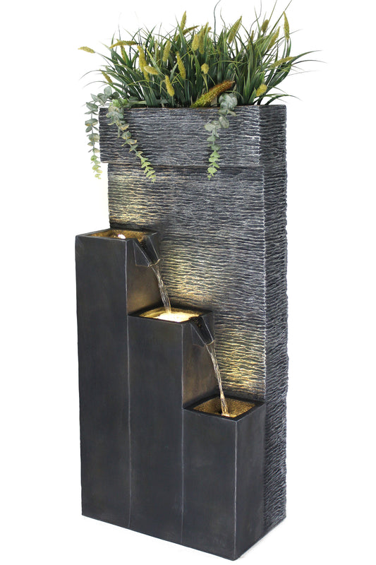 Großer Gartenbrunnen BK846 101 cm mit LED Beleuchtung Springbrunnen Kaskade mit Dekorationsbecken