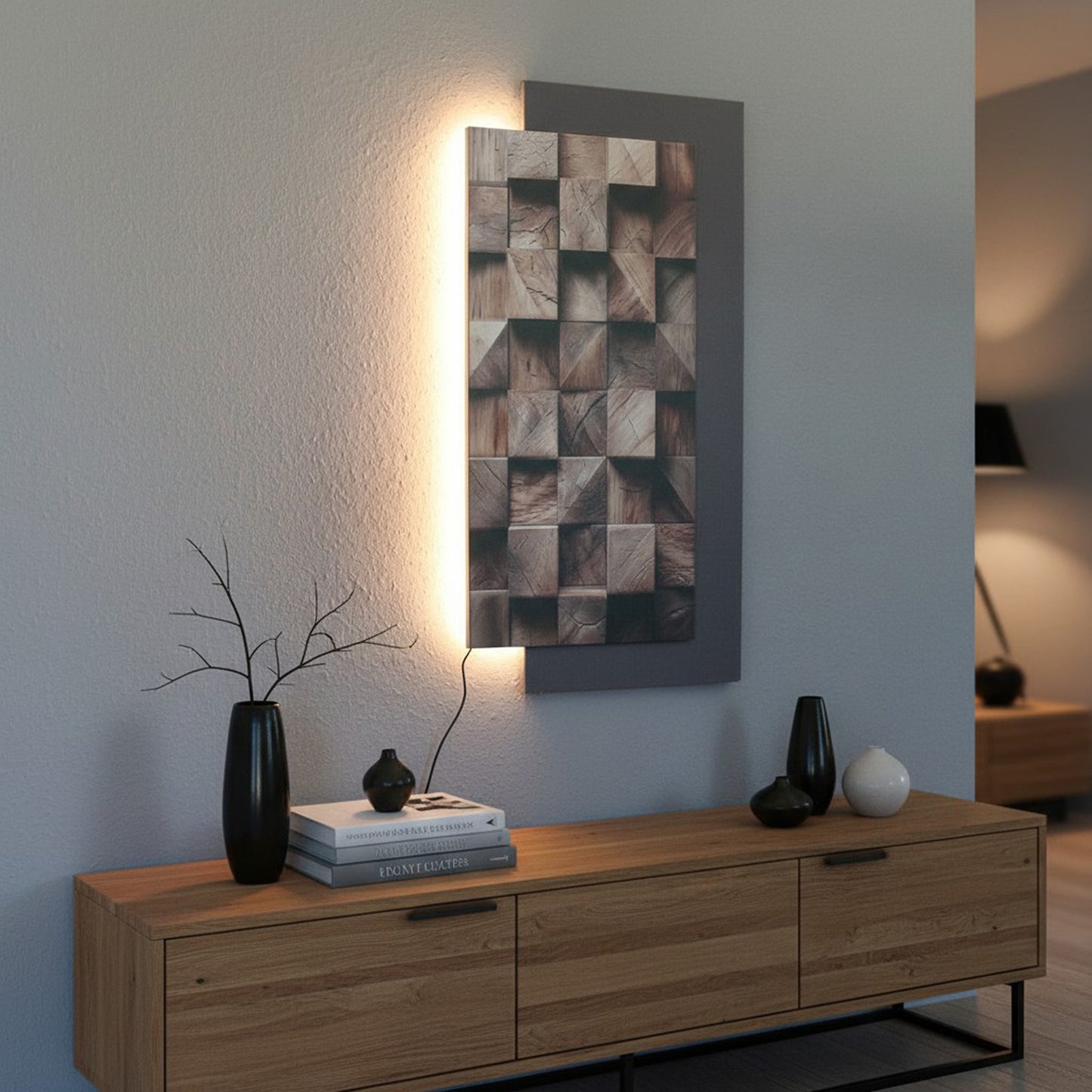LED Wandbild mit indirekter Beleuchtung, modernes Wandbild mit Licht, USB, Fernbedienung, 50×100 cm WD004