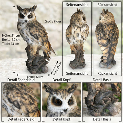 Gartenfigur Eule lebensgroß 51 cm – sehr realistische Eulenfigur aus Polyresin – naturgetreue Dekofigur für Garten, Terrasse & Balkon – wetterfeste Tierfigur Gartendeko