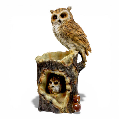 Solar Gartenfigur Eule mit Baumstamm 30 cm Solarleuchte detailreich Gartendeko beleuchtet Tierfigur