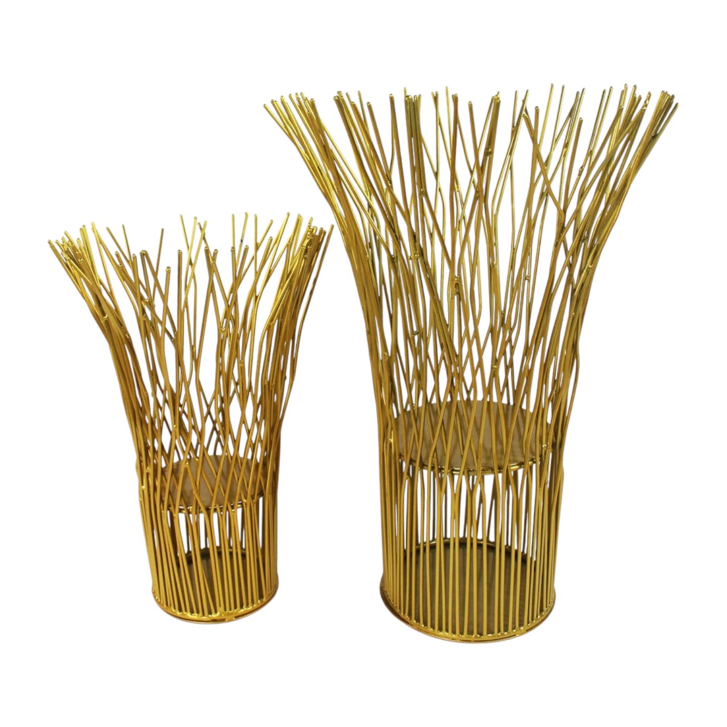 Dekovase 2er Set Aluminium Gold rund Metallvase 39cm und 29 cm Dekoration Afrika Stil Ast-Optik