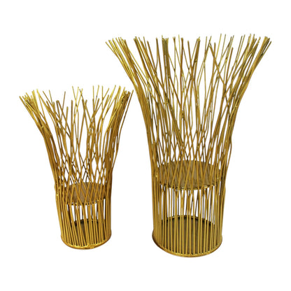 Dekovase 2er Set Aluminium Gold rund Metallvase 39cm und 29 cm Dekoration Afrika Stil Ast-Optik