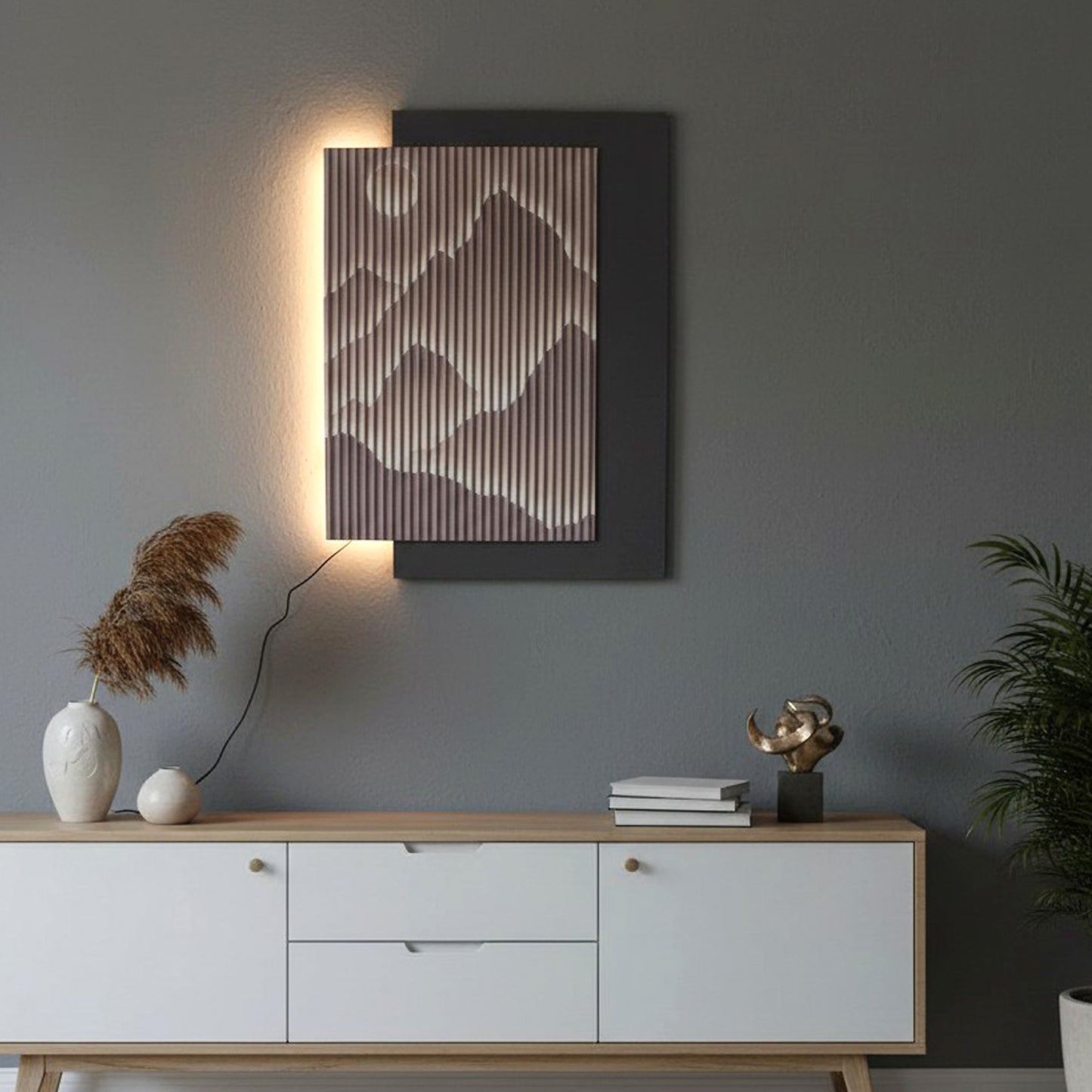 LED Wandbild mit indirekter Beleuchtung, modernes Wandbild mit Licht, USB, Fernbedienung, 60×80 cm WD005