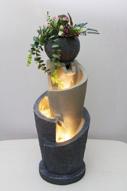 Gartenbrunnen mit LED Beleuchtung 66 cm mit Dekobecken Springbrunnen Wasserspiel