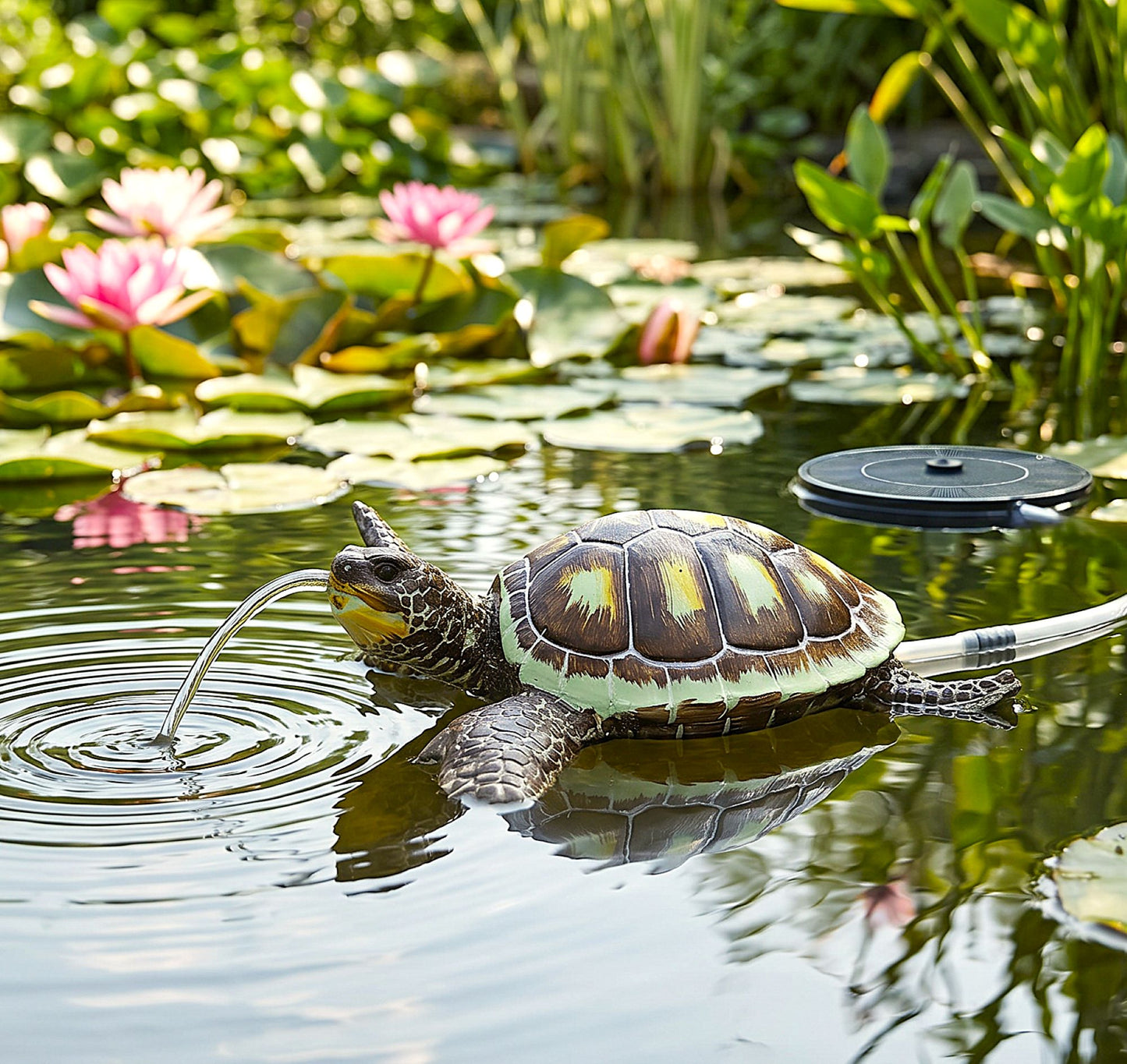 Wasserspeier Schildkröte schwimmend Solar Wasserspiel Teichdekoration Springbrunnen