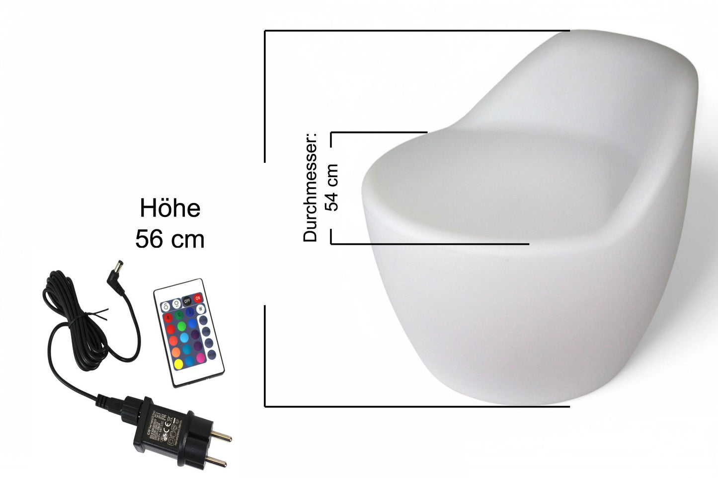 Cocktailsessel mit LED Beleuchtung Sessel Lounge Bar Möbel mit Akku 54 cm PL605 Leuchtsitz