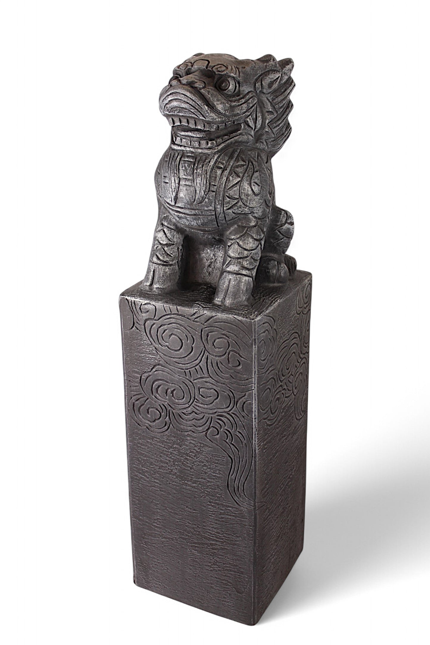Asiatische Drachen-Stele 79 cm – Wetterfeste Gartendeko in Steinoptik aus Polyresin – Japanische Statue für Garten, Teich & Terrasse