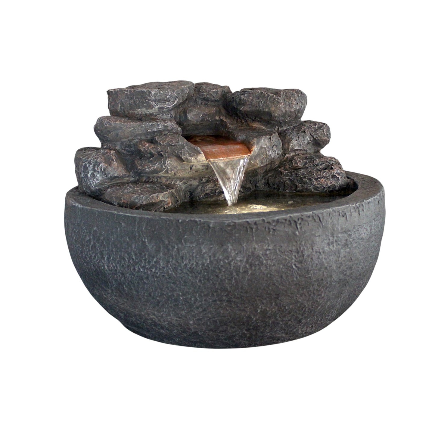 Runder Gartenbrunnen & Zimmerbrunnen TP3004 Ø42 cm – Kompakter Wasserfallbrunnen in Steinoptik mit warmweißer LED