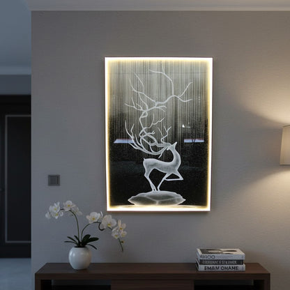 LED Wandbild Hirsch Glas mit Beleuchtung – Modernes Lichtbild mit warmweißer LED, Fernbedienung, USB, 70×100 cm WD008