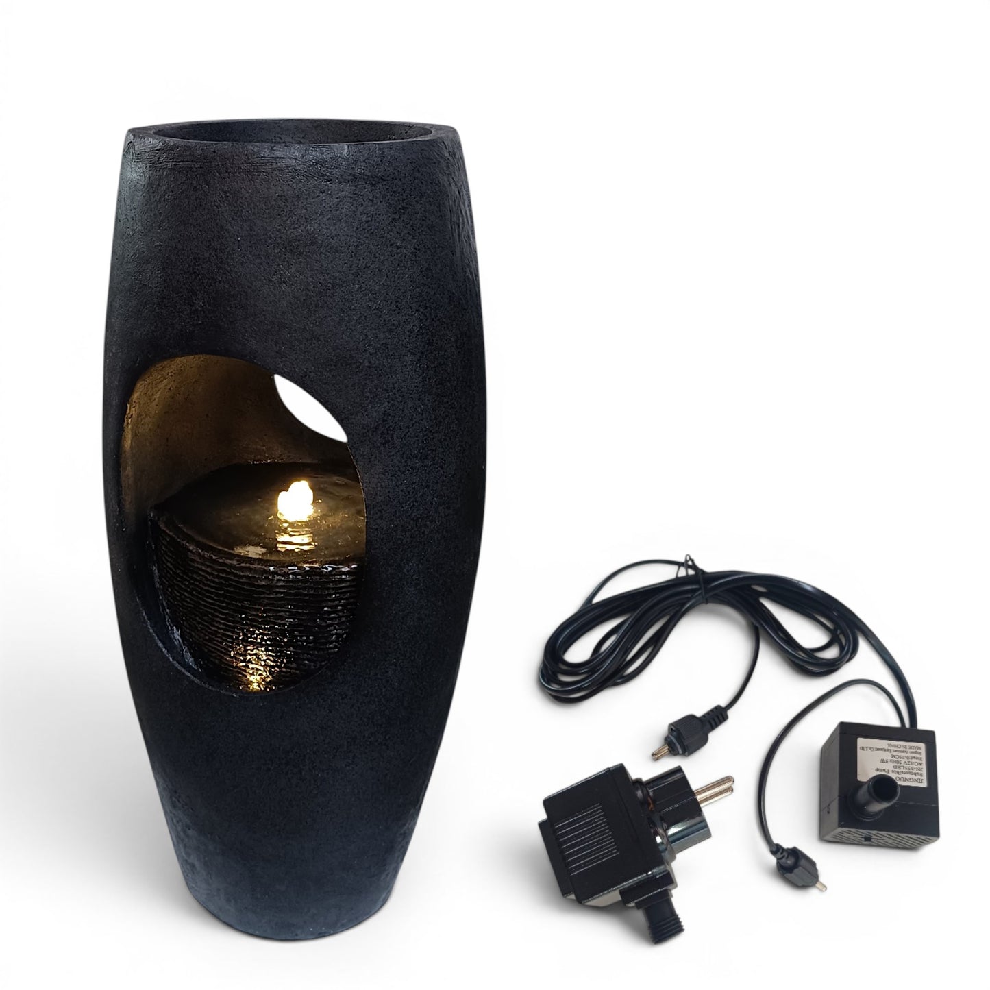 Großer Gartenbrunnen 91 cm bepflanzbar, Indoor & Outdoor Brunnen aus Polyresin, moderner Zimmerbrunnen mit LED-Beleuchtung, Pflanzkübel Springbrunnen für Terrasse Garten Balkon