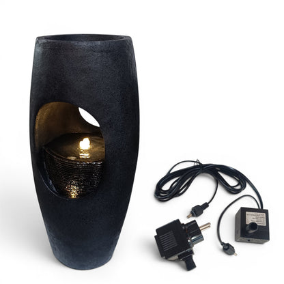 Großer Gartenbrunnen 91 cm bepflanzbar, Indoor & Outdoor Brunnen aus Polyresin, moderner Zimmerbrunnen mit LED-Beleuchtung, Pflanzkübel Springbrunnen für Terrasse Garten Balkon