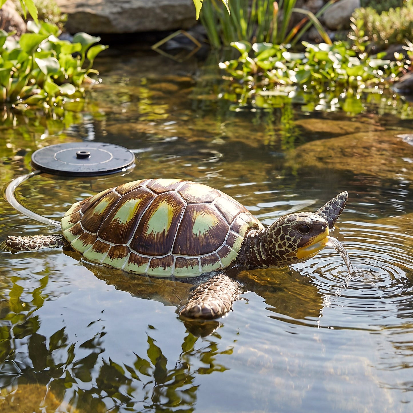 Wasserspeier Schildkröte schwimmend Solar Wasserspiel Teichdekoration Springbrunnen