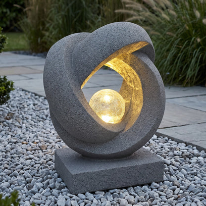 Solarleuchte Skulptur Granit-Optik moderne Solarlampe Gartendeko beleuchtet  31x38 cm