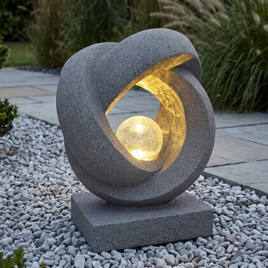 Solarleuchte Skulptur Granit-Optik moderne Solarlampe Gartendeko beleuchtet  31x38 cm