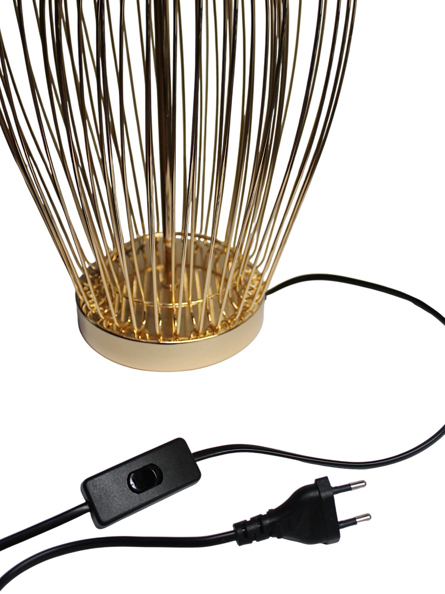 Arnusa Tischleuchte TLC013 Gold Schwarz – 63 cm Design Tischlampe mit Metallfuß in Drahtoptik & Stoffschirm – E27 Fassung, 32,5 cm Ø – Nachttischlampe Wohnzimmer Schlafzimme