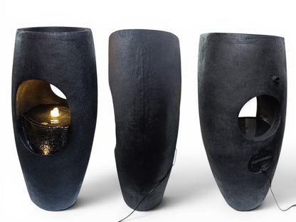 Großer Gartenbrunnen 91 cm bepflanzbar, Indoor & Outdoor Brunnen aus Polyresin, moderner Zimmerbrunnen mit LED-Beleuchtung, Pflanzkübel Springbrunnen für Terrasse Garten Balkon