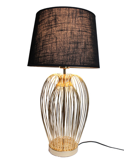 Arnusa Tischleuchte TLC013 Gold Schwarz – 63 cm Design Tischlampe mit Metallfuß in Drahtoptik & Stoffschirm – E27 Fassung, 32,5 cm Ø – Nachttischlampe Wohnzimmer Schlafzimme