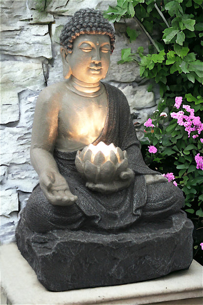 Springbrunnen Buddha mit LED Beleuchtung Zimmerbrunnen Gartenbrunnen Polyresin 56 cm Gartendekoration