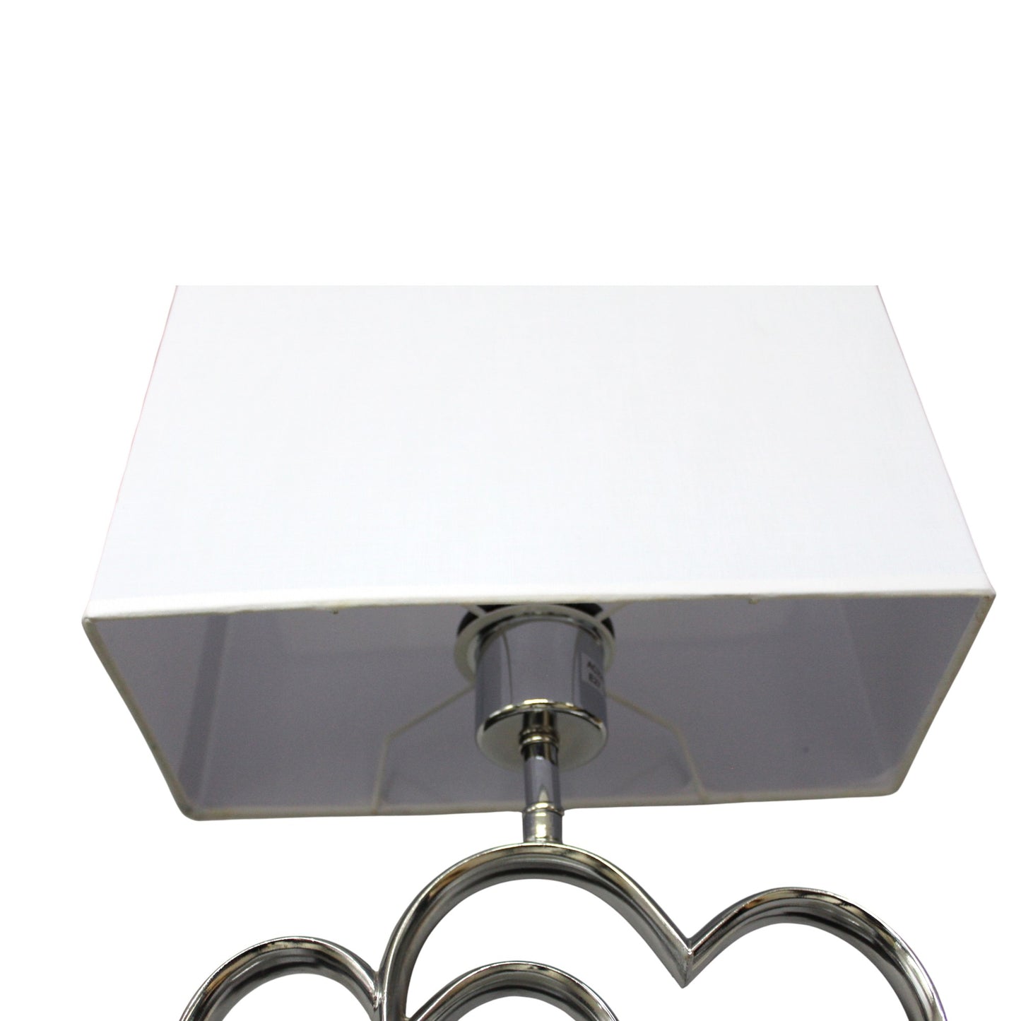 Arnusa Tischleuchte TLC014 mit Doppel Herz Metallfuß in Chromoptik & weißem Stoffschirm – 43 cm Tischlampe mit E27 Fassung, rechteckig, Nachttischlampe Wohnzimmer Schlafzimmer