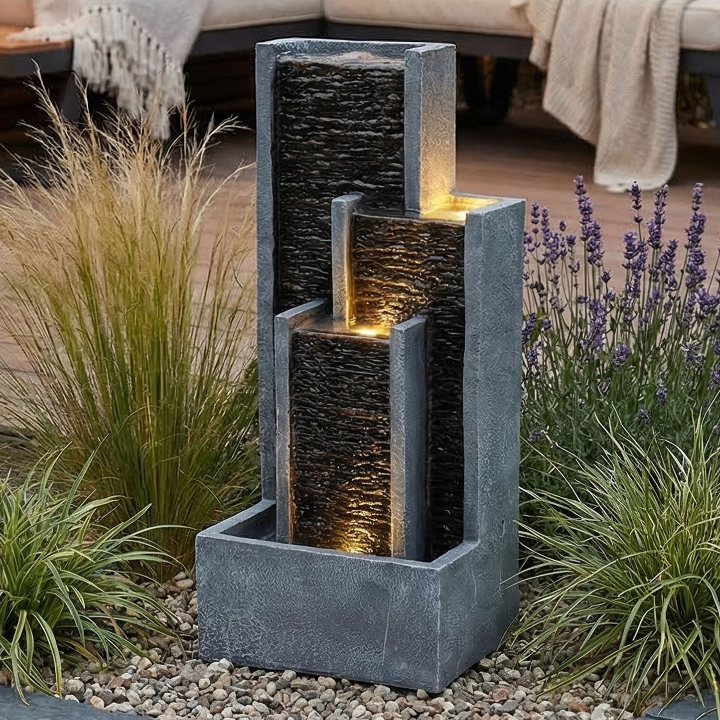 Springbrunnen Wasserwand Zimmerbrunnen mit LED Beleuchtung 48,5 cm Balkonbrunnen Wasserspiel BK914 Gartenbrunnen