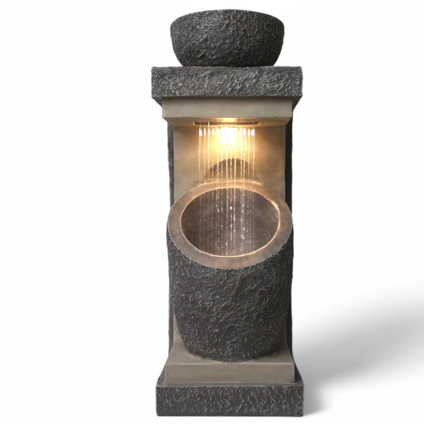Gartenbrunnen mit LED Beleuchtung WIN 30 moderner Springbrunnen bepflanzbar Gartendekoration Steinoptik 81 cm